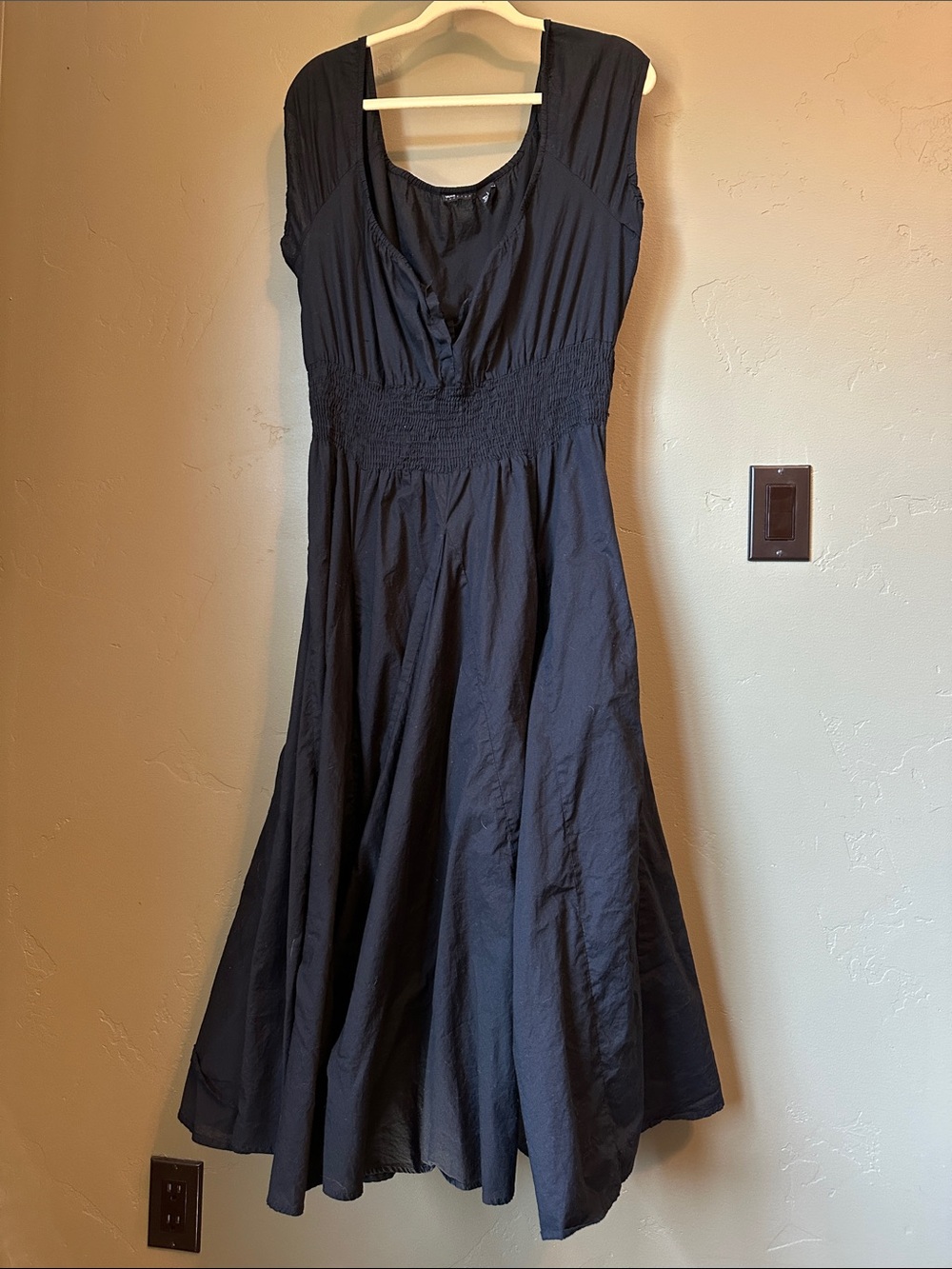 Grace Black Smocked-Waist Midi Dress